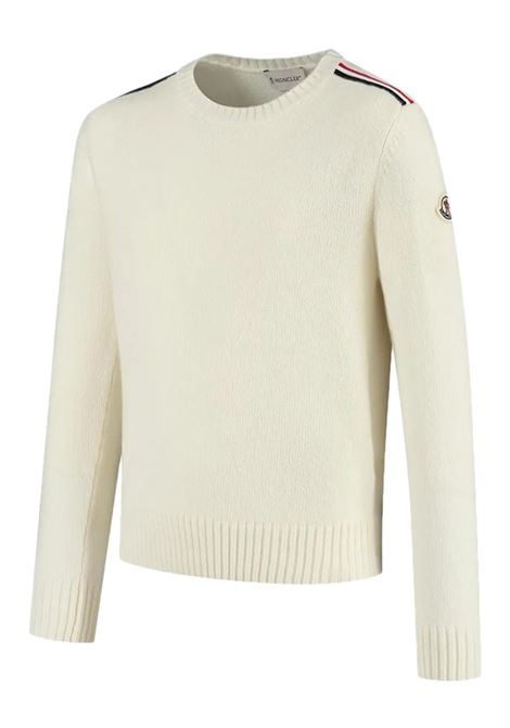 Pullover Bianco Con Tricolore Sulle Spalle MONCLER ENFANT | 954-9C00001 M1241035